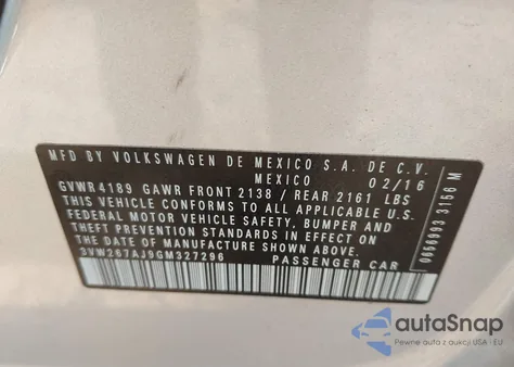 2016 Volkswagen Jetta 1.4T S from USA, damaged, VIN 3VW267AJ9GM327296